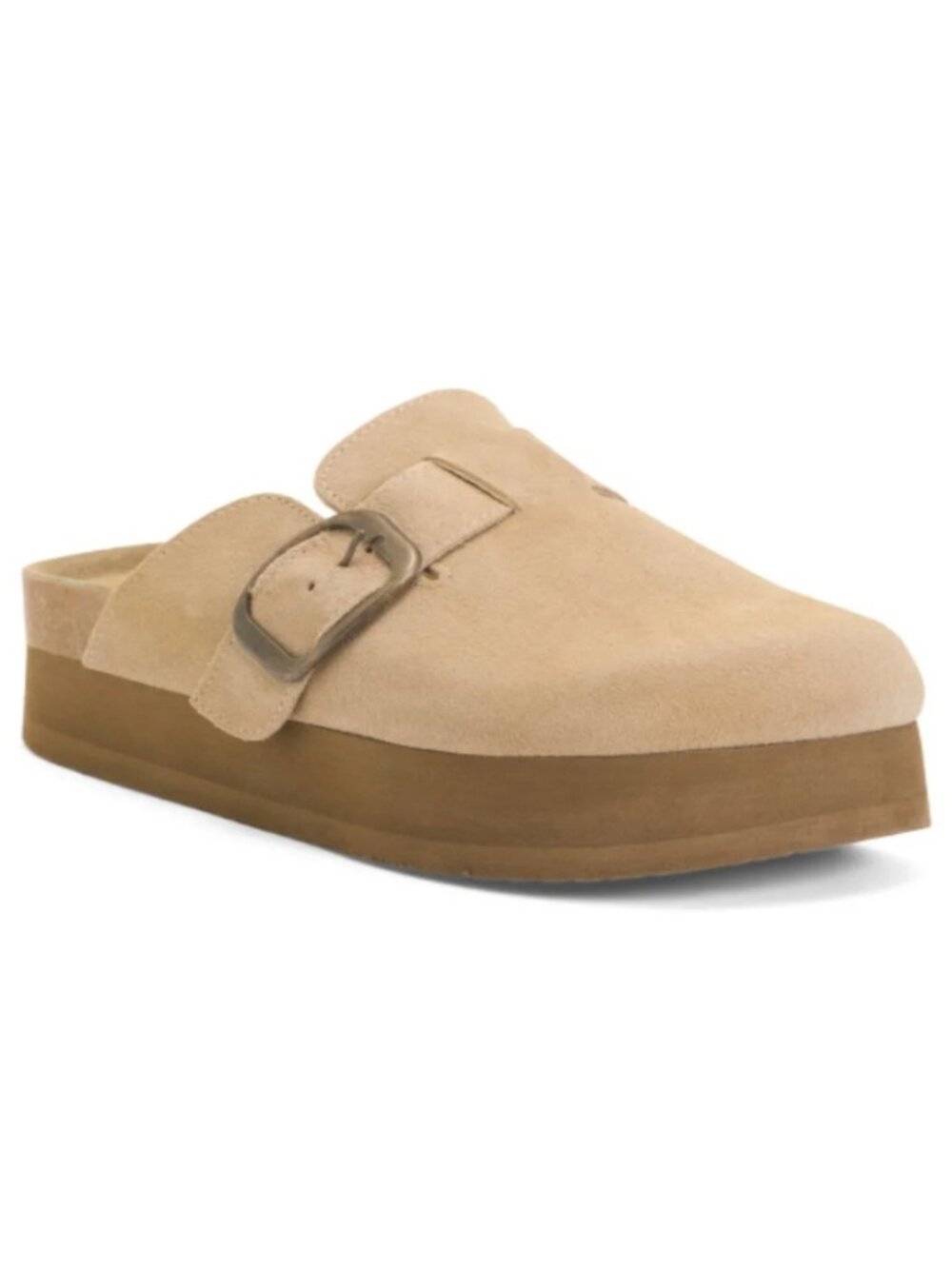CUSHIONAIRE Suede Wide Granola Platform Buckle Clogs